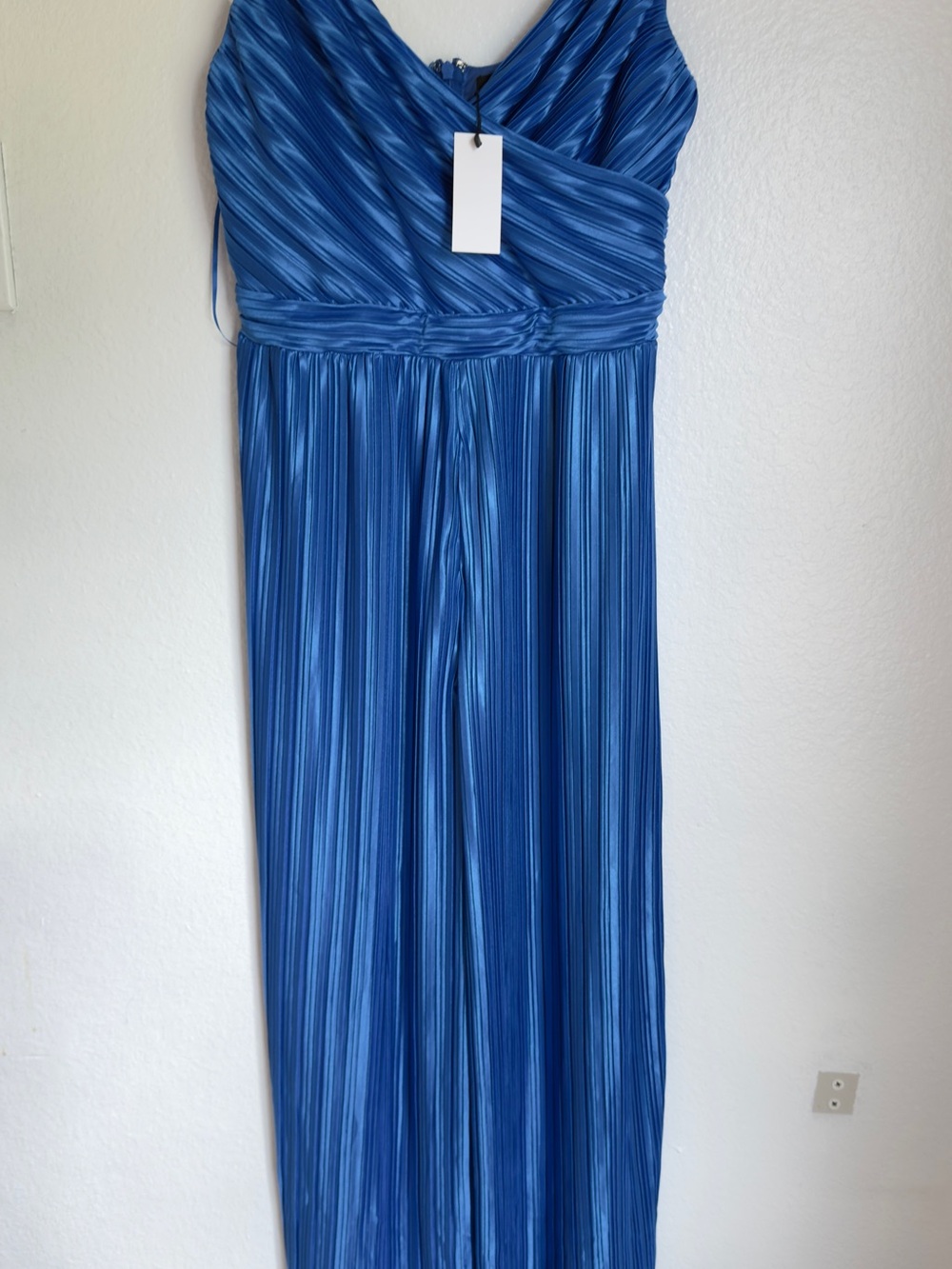 Sugar + Lips Blue Pleated Wide Leg Jumpsuit Size L NWT